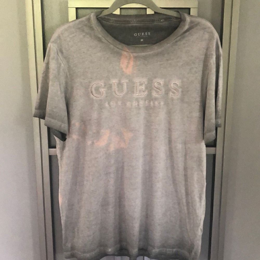 GUESS Los Angeles Distressed tie-dyed Sage green men's T-shirt M￼